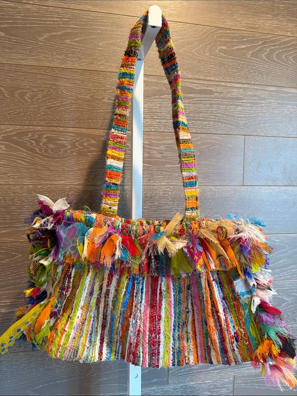 Colorful Multi-Stripe Fringe Shoulder Bag - Unbranded